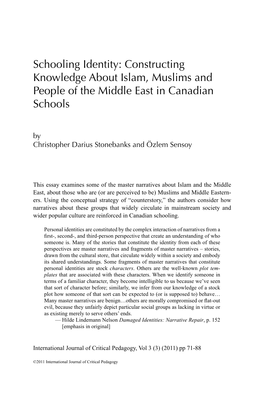 Constructing Knowledge About Islam, Muslims and People of the Middle East in Canadian Schools