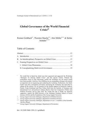 Global Governance of the World Financial Crisis?