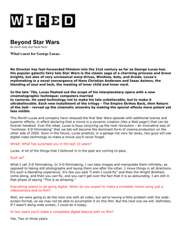 Beyond Star Wars by Kevin Kelly and Paula Parisi What's Next for George Lucas