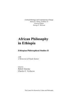 African Philosophy in Ethiopia