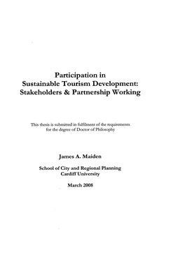 Participation in Sustainable Tourism Development: Stakeholders & Partnership Working