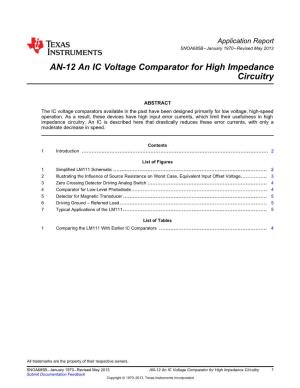 LB-12 an IC Voltage Comparator for High Impedance Circuitry (Rev. B)