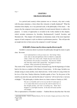 CHAPTER 1 the PIANO MINIATURE in a Period (And Country) Where Pianism Was So Virtuosic, Why Start a Study with the Piano Miniatu
