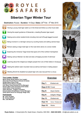 Siberian Tiger Winter Tour