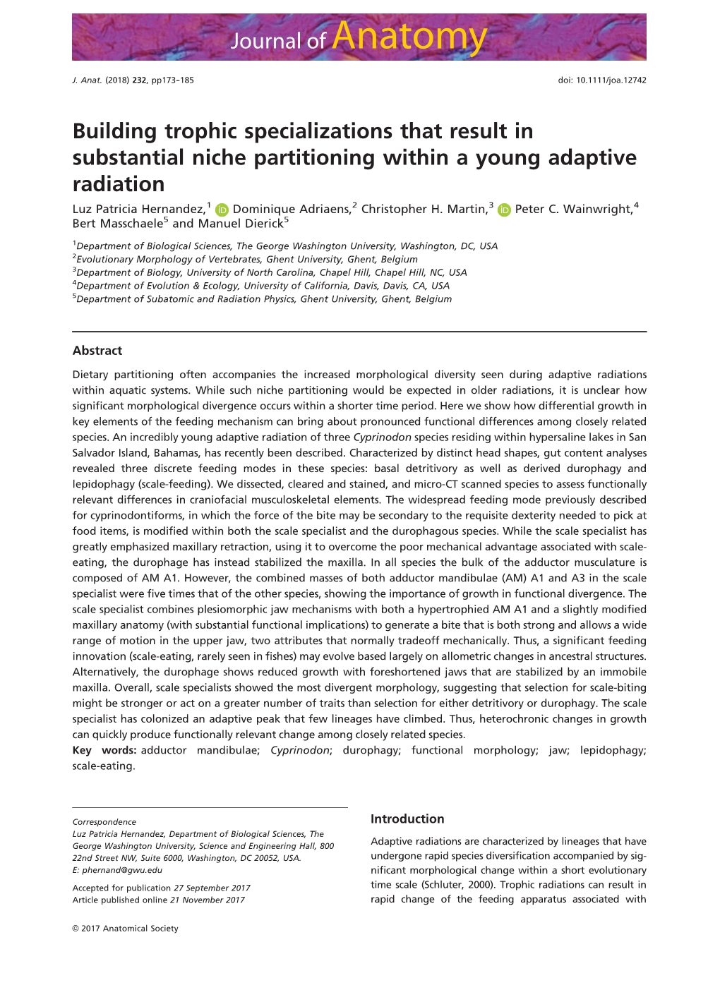 Building Trophic Specializations That Result in Substantial Niche Partitioning Within a Young Adaptive Radiation