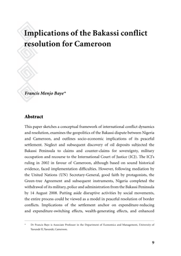 Implications of the Bakassi Conflict Resolution for Cameroon