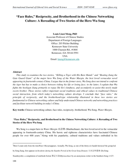 Reciprocity, and Brotherhood in the Chinese Networking Culture: a Rereading of Two Stories of the Hero Wu Song