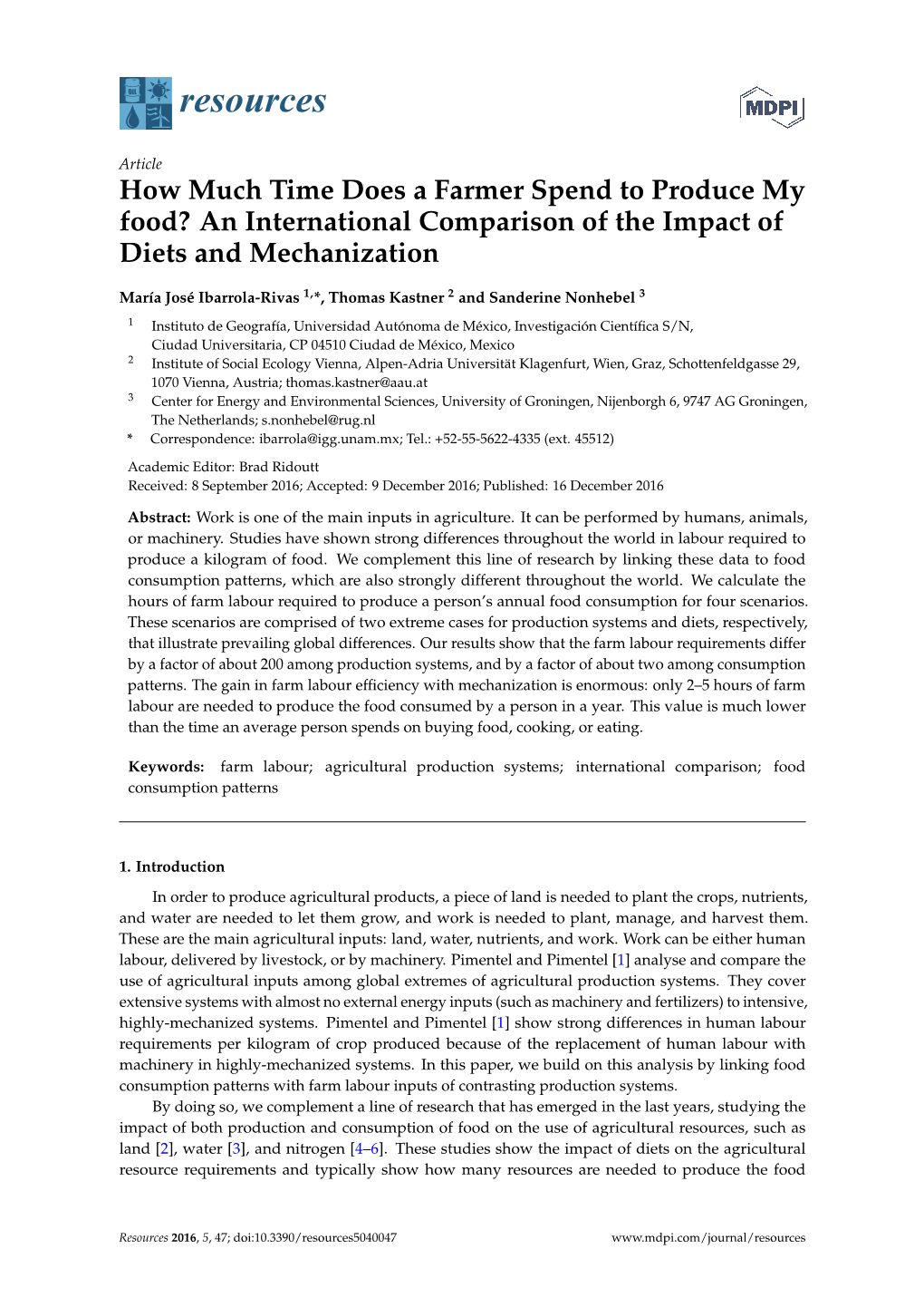 How Much Time Does a Farmer Spend to Produce My Food? an International Comparison of the Impact of Diets and Mechanization