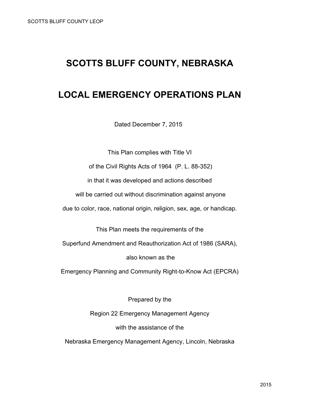 Scotts Bluff County, Nebraska Local Emergency