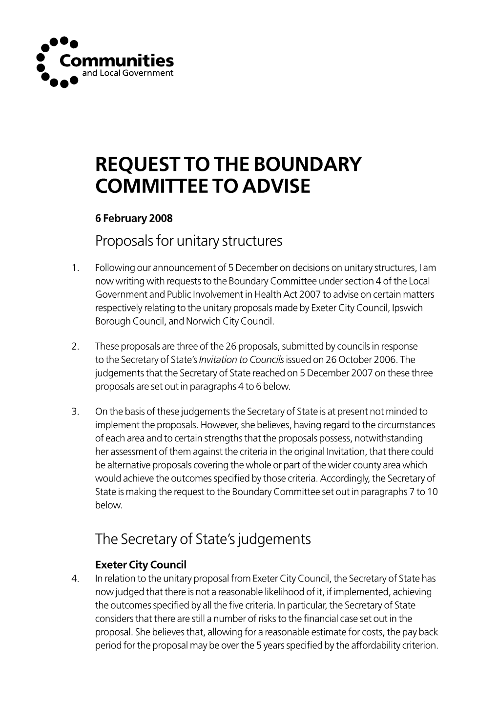 Request to the Boundary Committee to Advise