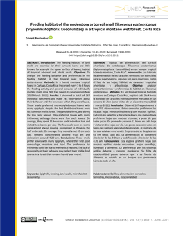 Feeding Habitat of the Understory Arboreal Snail Tikoconus Costarricanus (Stylommatophora: Euconulidae) in a Tropical Montane Wet Forest, Costa Rica