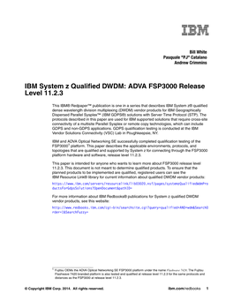 IBM System Z Qualified DWDM: ADVA FSP3000 Release Level 11.2.3
