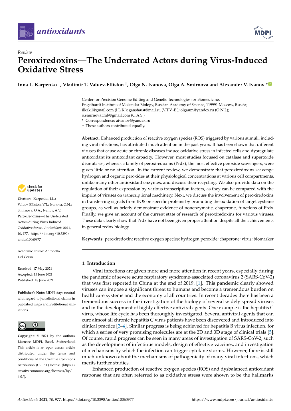 Peroxiredoxins—The Underrated Actors During Virus-Induced Oxidative Stress