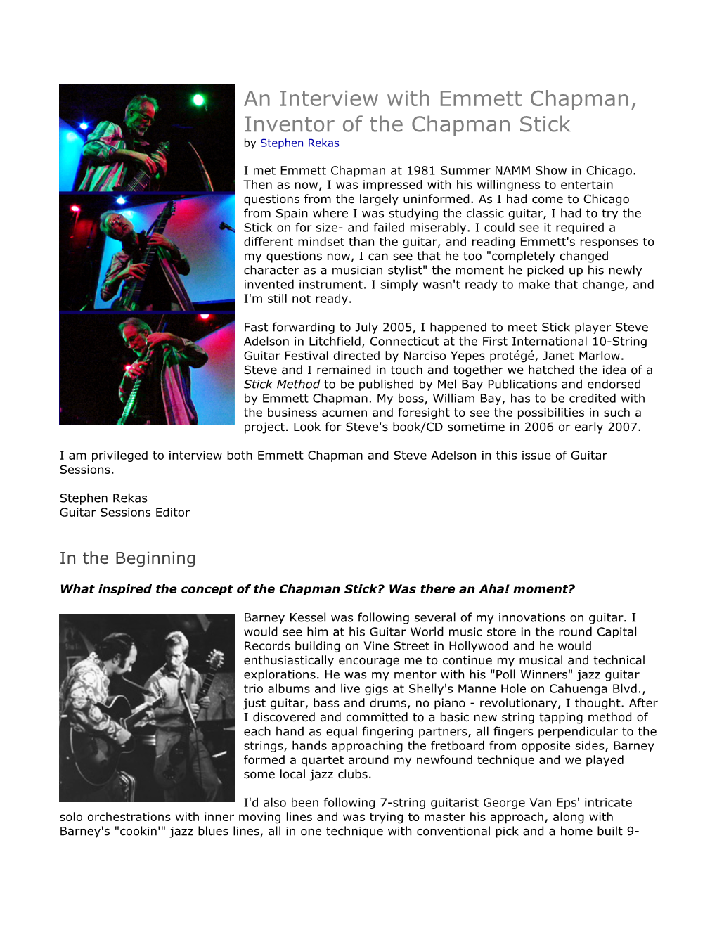 An Interview with Emmett Chapman, Inventor of the Chapman Stick by Stephen Rekas