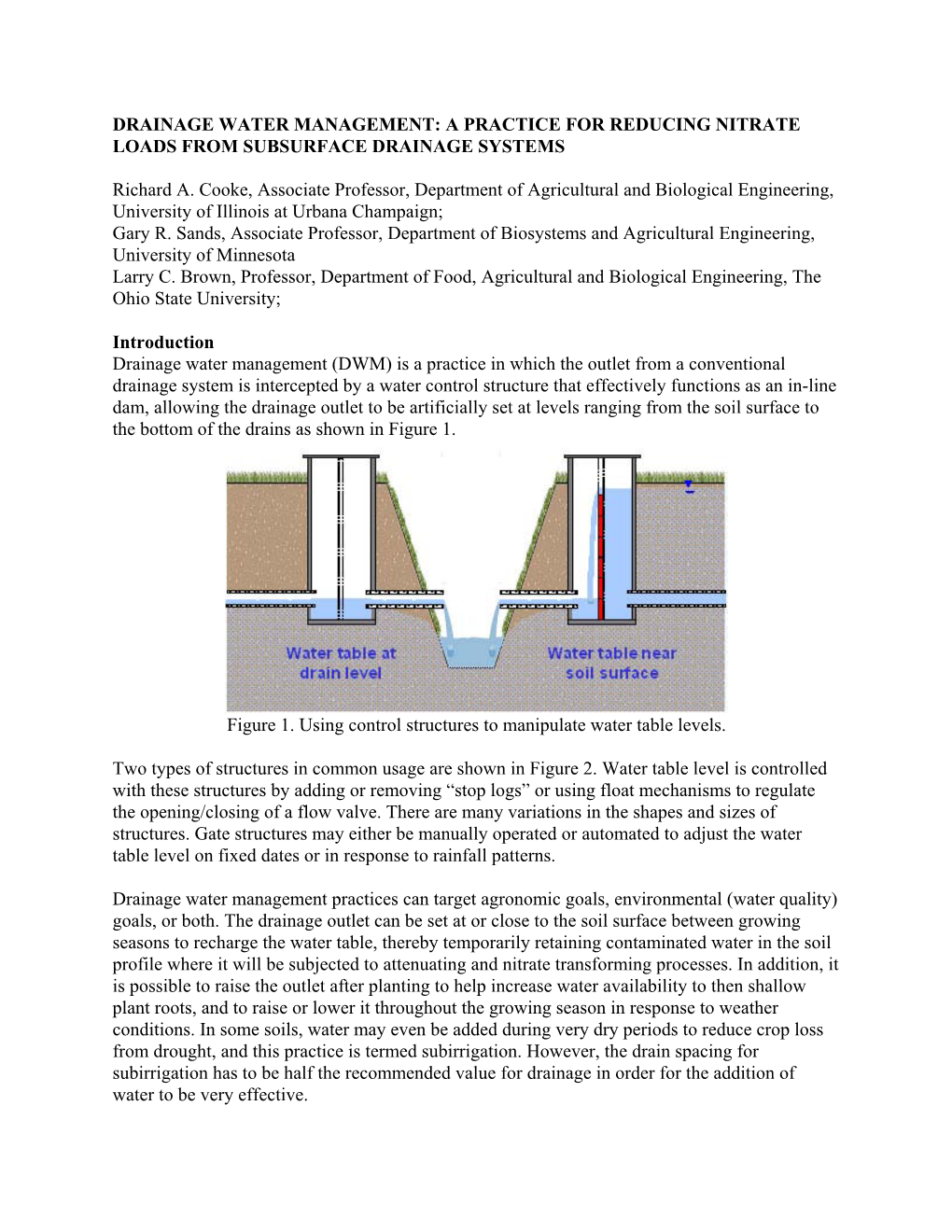 Drainage Water Management: a Practice for Reducing Nitrate Loads from Subsurface Drainage Systems