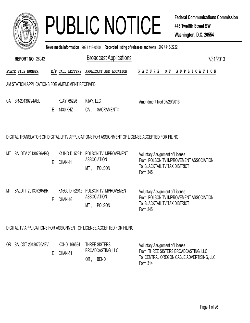 Broadcast Applications 7/31/2013