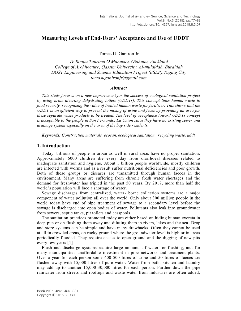 Measuring Levels of End-Users' Acceptance and Use of UDDT