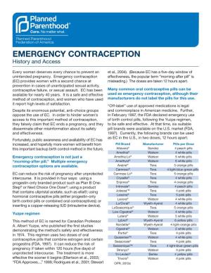 EMERGENCY CONTRACEPTION History and Access