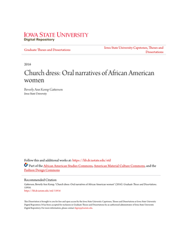 Church Dress: Oral Narratives of African American Women Beverly Ann Kemp Gatterson Iowa State University
