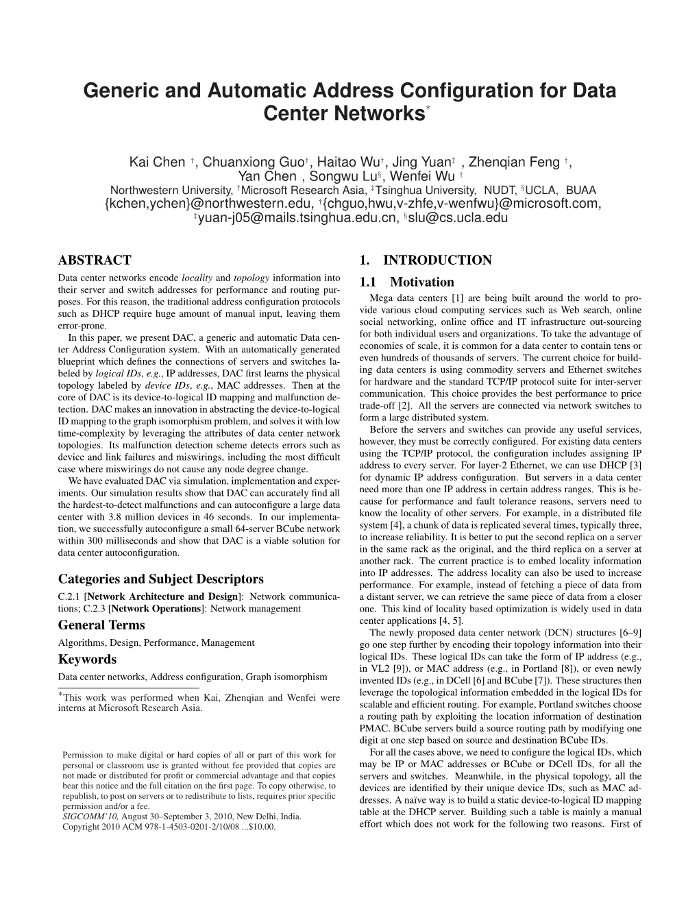 Generic and Automatic Address Configuration for Data Center