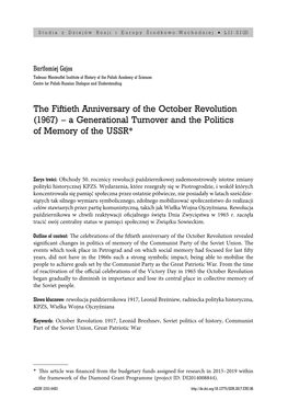 The Fiftieth Anniversary of the October Revolution (1967) – a Generational Turnover and the Politics of Memory of the USSR*