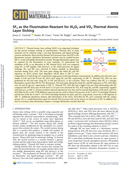 SF4 As the Fluorination Reactant for Al2o3 and VO2 Thermal Atomic Layer Etching † † ‡ † Jonas C