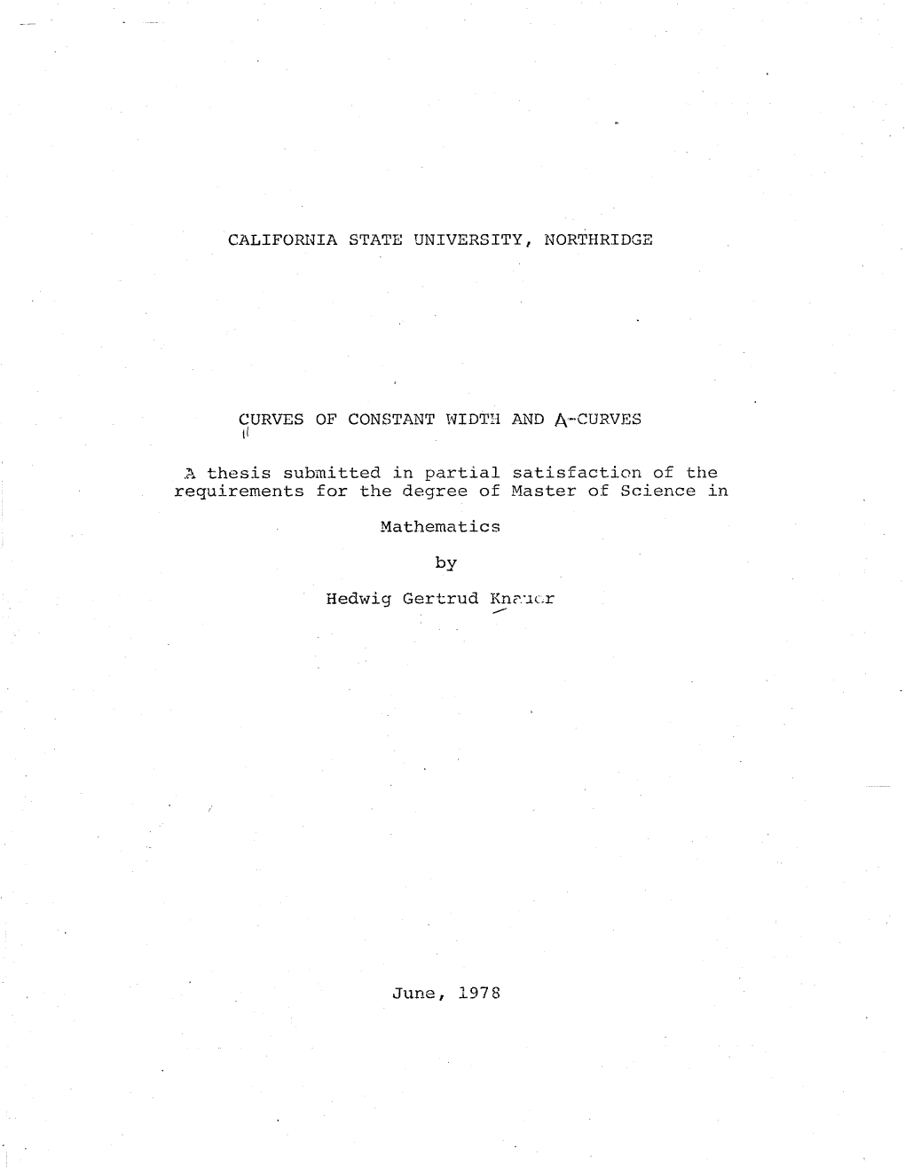 June, 1978 the Thesis of Hedwig Gertrud Knauer Is Approved