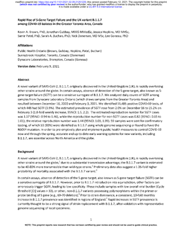 Rapid Rise of S-Gene Target Failure and the UK Variant B.1.1.7 Among COVID-19 Isolates in the Greater Toronto Area, Canada