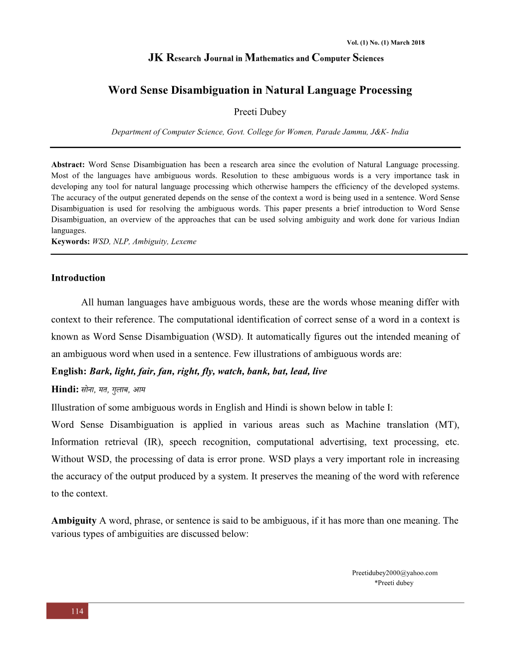 Word Sense Disambiguation in Natural Language Processing