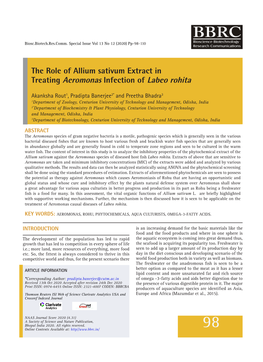 The Role of Allium Sativum Extract in Treating Aeromonas Infection of Labeo Rohita