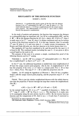 Regularity of the Distance Function Robert L