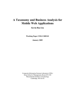 A Taxonomy and Business Analysis for Mobile Web Applications