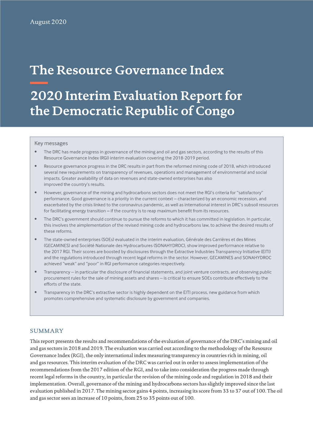 2020 Interim Evaluation Report for the Democratic Republic of Congo