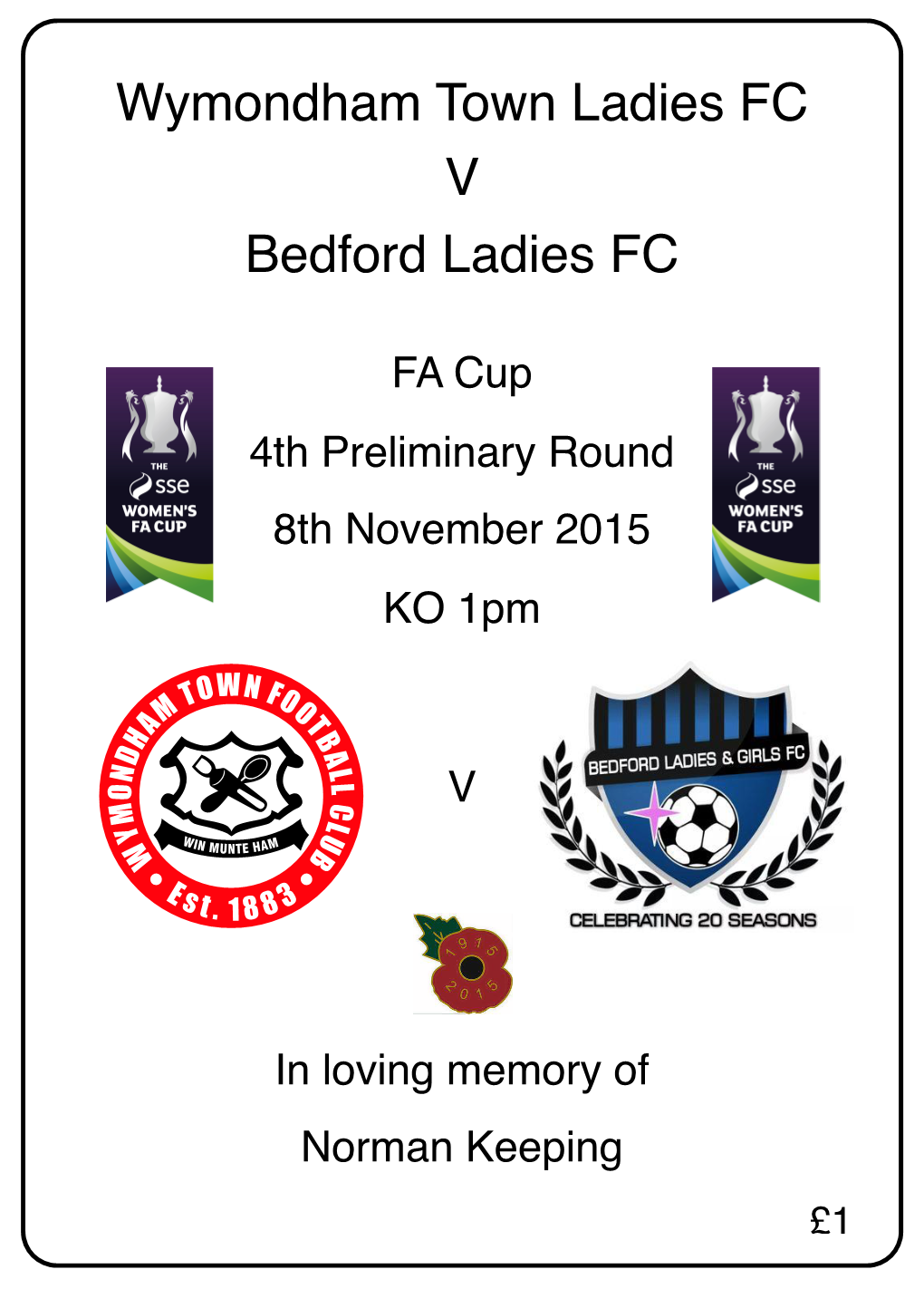 WTFC Ladies V Bedford Ladies 8Th November 2015