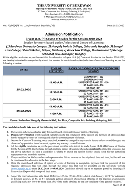 Admission Notification 3-Year LL.B