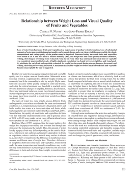 Relationship Between Weight Loss and Visual Quality of Fruits and Vegetables