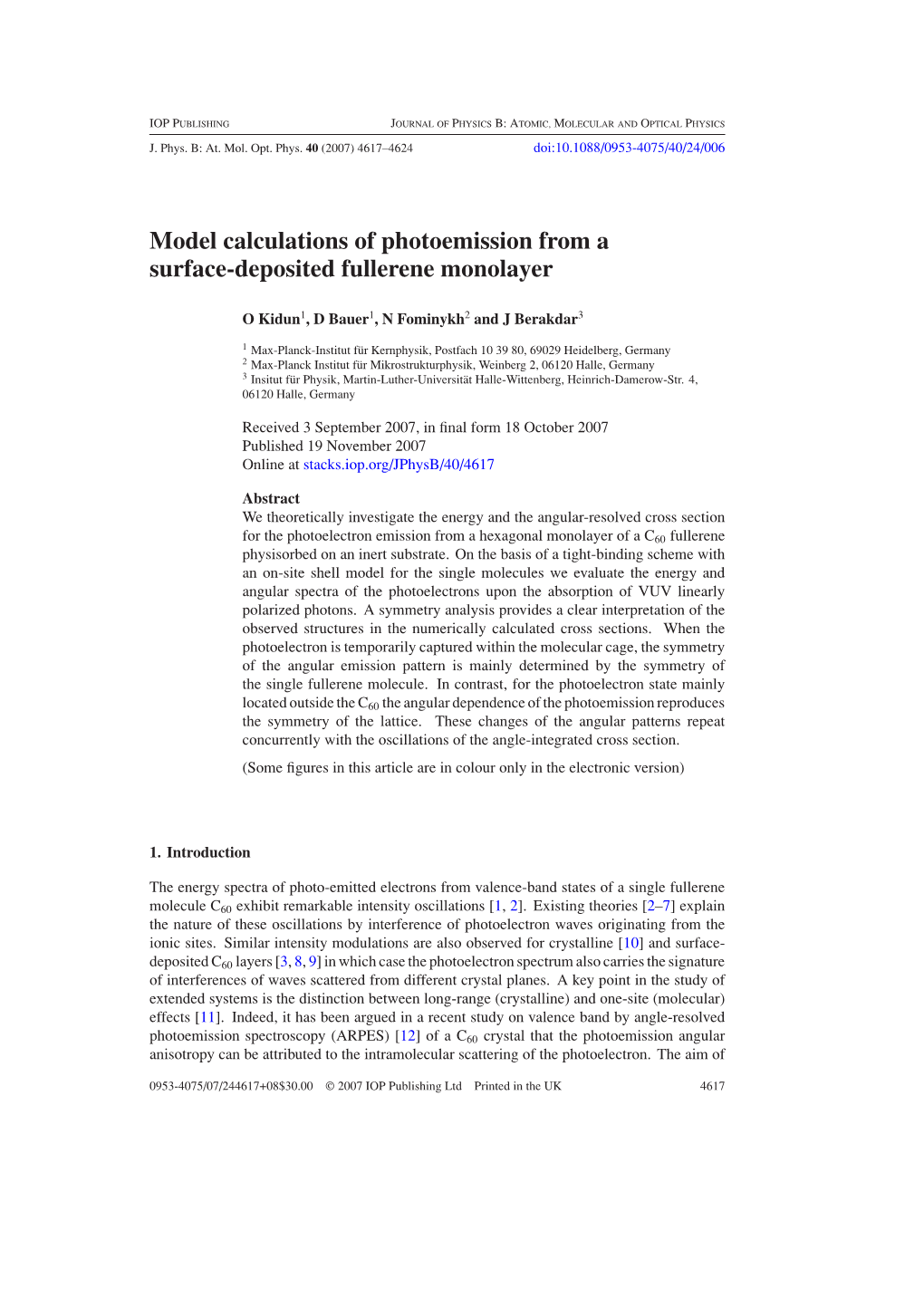 Model Calculations of Photoemission from a Surface-Deposited Fullerene Monolayer