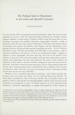 The Political Saint in Byzantium in the Tenth and Eleventh Centuries