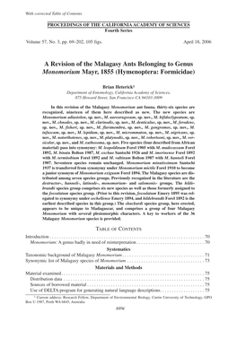 A Revision of the Malagasy Ants Belonging to Genus Monomorium Mayr, 1855 (Hymenoptera: Formicidae)