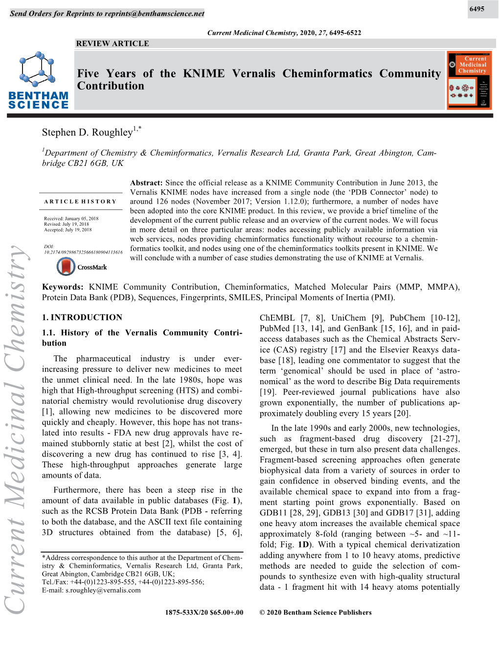 Current Medicinal Chemistry, 2020, 27, 6495-6522