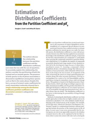 Estimation of Distribution Coefficients from the Partition Coefficient and Pka Douglas C