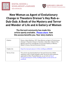 New Woman As Agent of Evolutionary Change in Theodore Dreiser's Hey