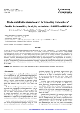 Elodie Metallicity-Biased Search for Transiting Hot Jupiters
