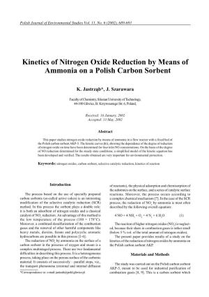 Kinetics of Nitrogen Oxide Reduction by Means of Ammonia on a Polish Carbon Sorbent