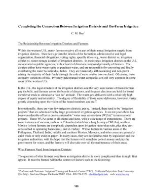 Completing the Connection Between Irrigation Districts and On-Farm Irrigation