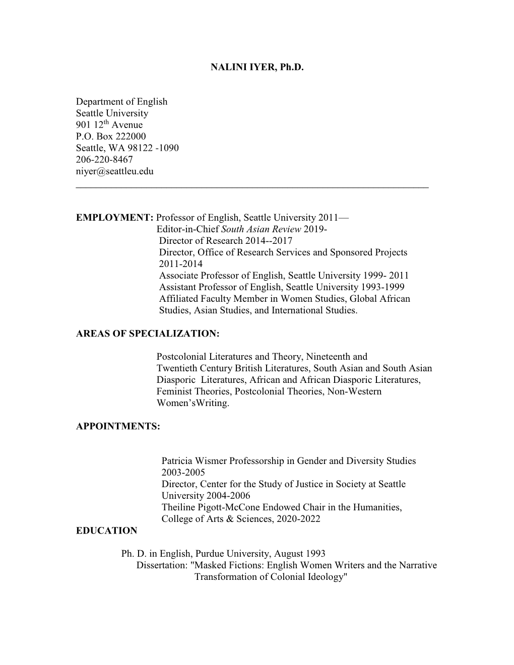 Nalini Iyer CV