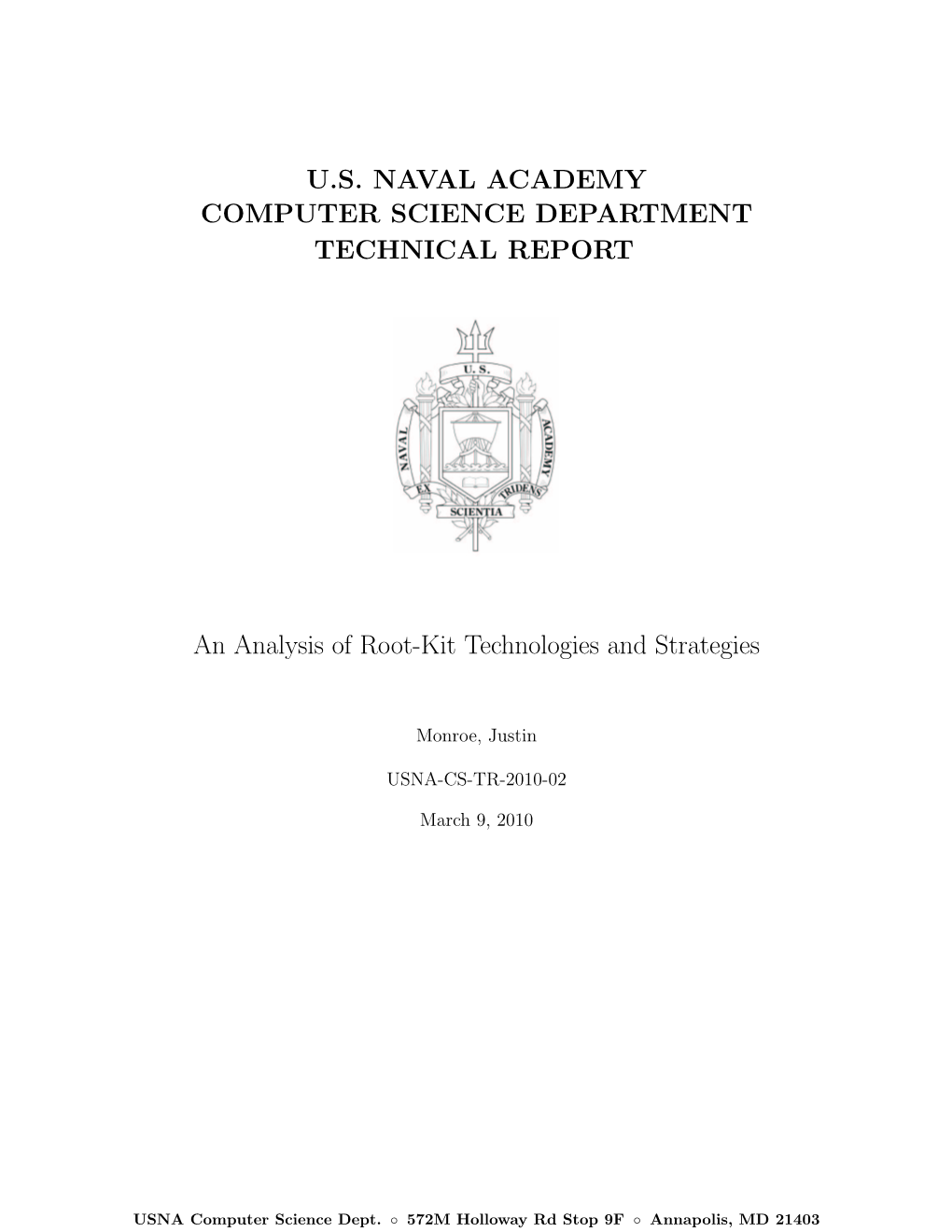 U.S. Naval Academy Computer Science Department Technical Report