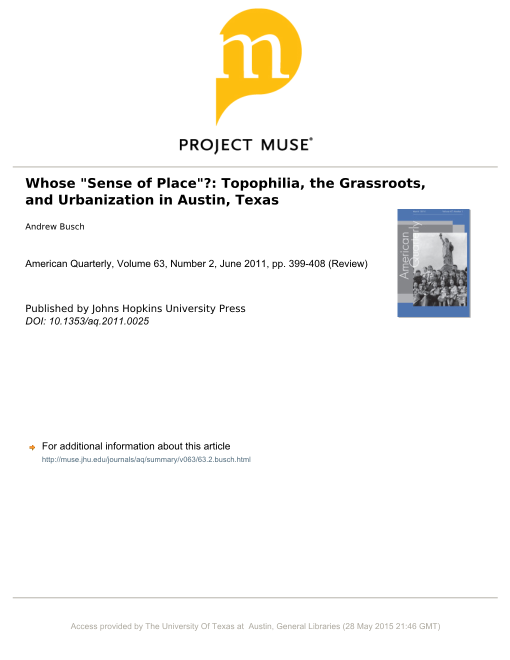 Whose "Sense of Place"?: Topophilia
