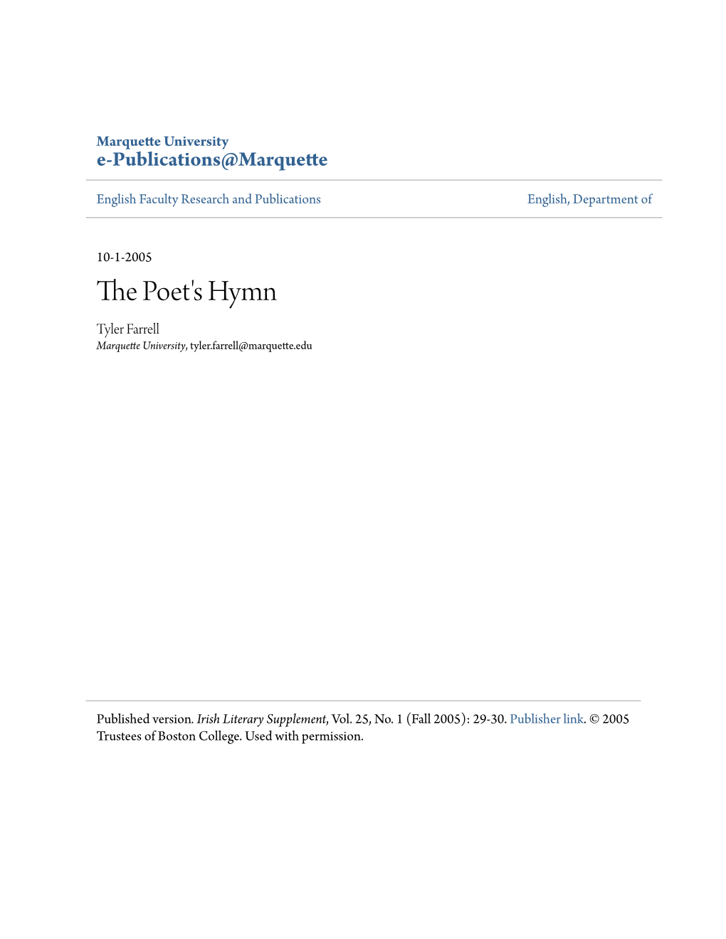 The Poet's Hymn