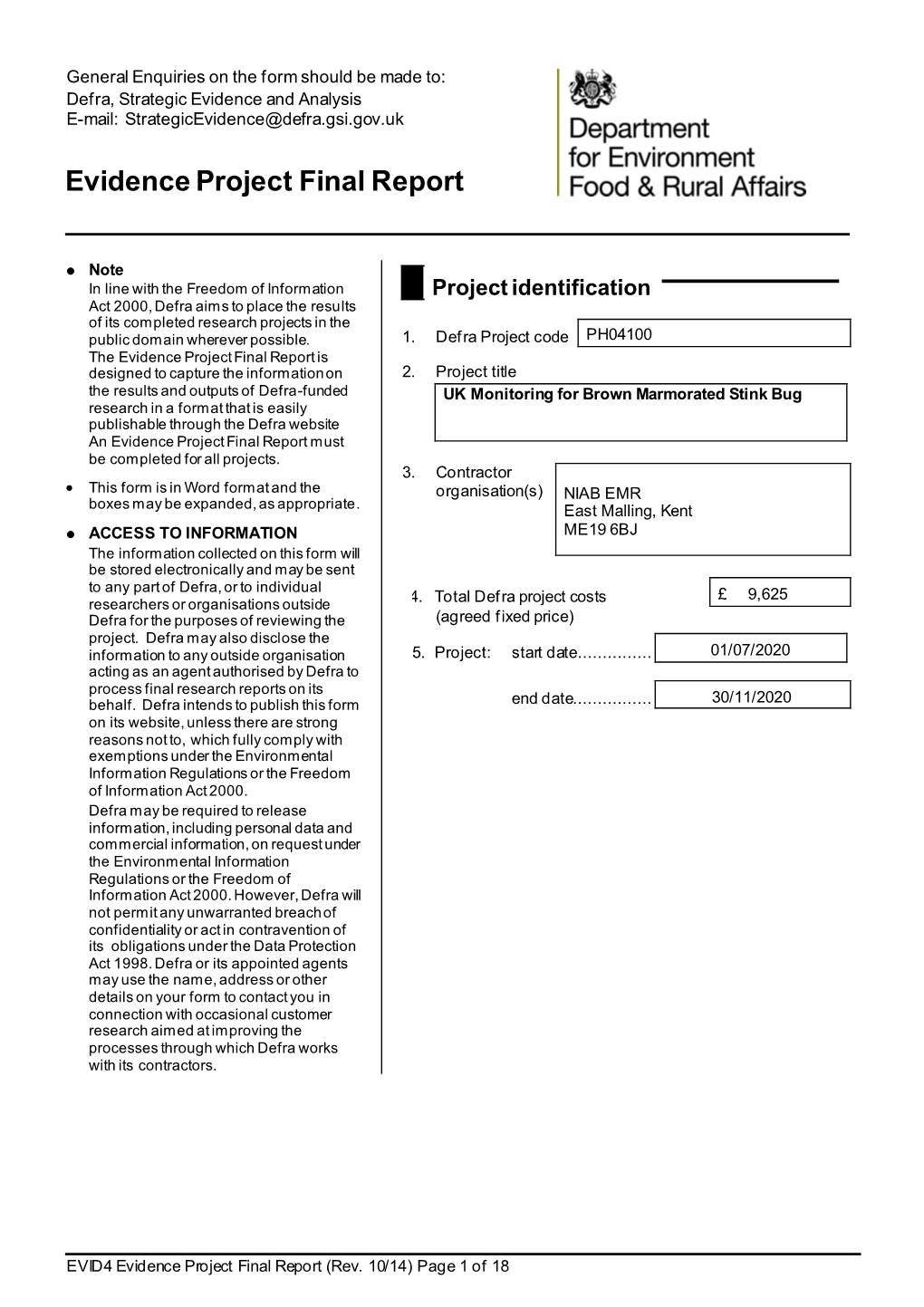 NIAB EMR BMSB Monitoring 2020 Report Final